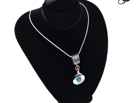 Open Hole Key Necklace with Sapphire Blue Swarovski Crystal by Flute Finery For Cheap