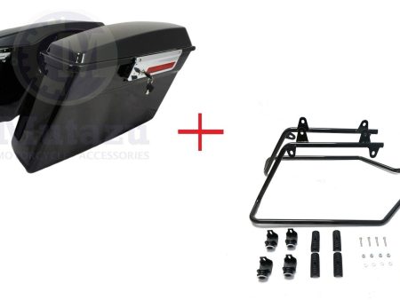 Vivid Black Complete Stock Saddlebags + Conversion Brackets for Yamaha XV 1700 Discount