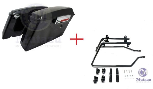 Vivid Black Complete Stock Saddlebags + Conversion Brackets for Yamaha XV 1700 Discount