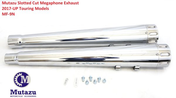 Mutazu MF-09N Slotted Tips 4  Megaphone Slip-On Mufflers for 2017-up Harley Touring Fashion