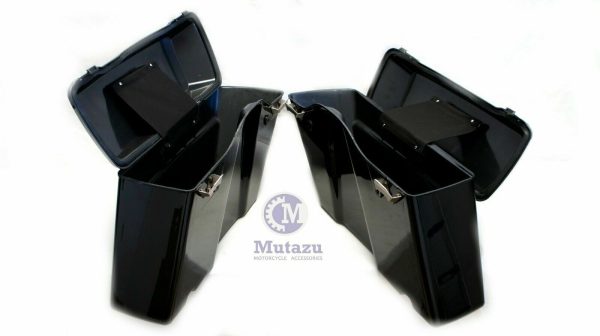 Vivid Black Complete Stock Saddlebags + Conversion Brackets for Yamaha XV 1700 Discount