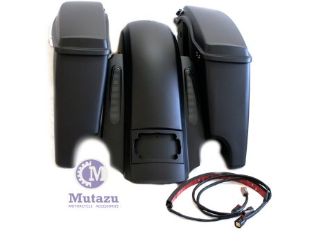 Matte Black CVO Dual Cut Extended Rear Fender w  saddlebags package set 2014 up Harley Touring For Cheap