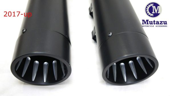 MUTAZU MF-26N-BB Fluted cut Black Megaphone Slip-On Mufflers Exhaust 17-up Harley Touring For Discount